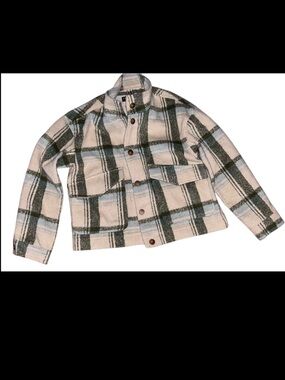 Cream & Olive Plaid Shacket Jacket